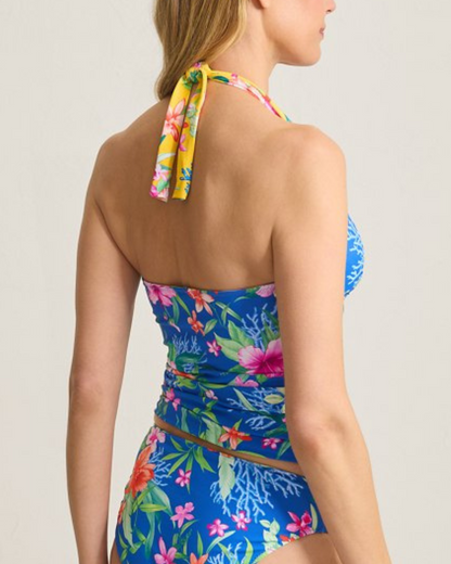 tommy bahama halter short dress Tommy Bahama Fuller Fronds Linen-Blend Halter Blue And White Mini Dress Sz XS