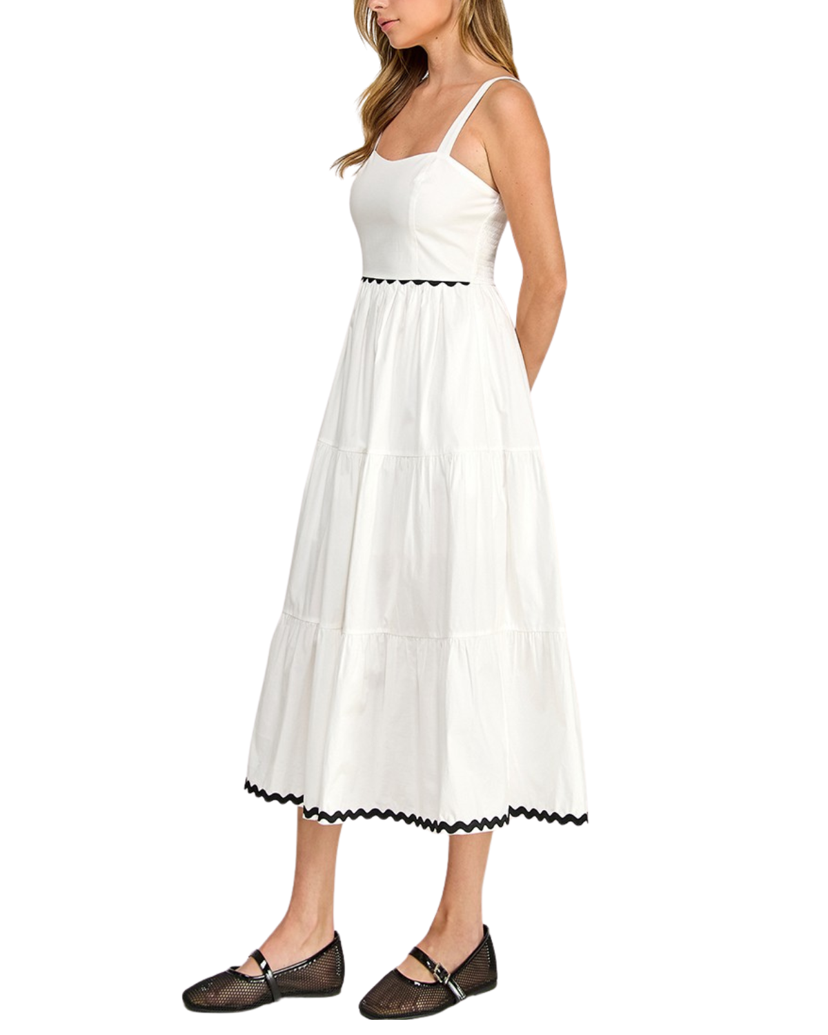 Blush BJ Square Neck Contrast Trim Midi Dress (More Colors Available) - D5657