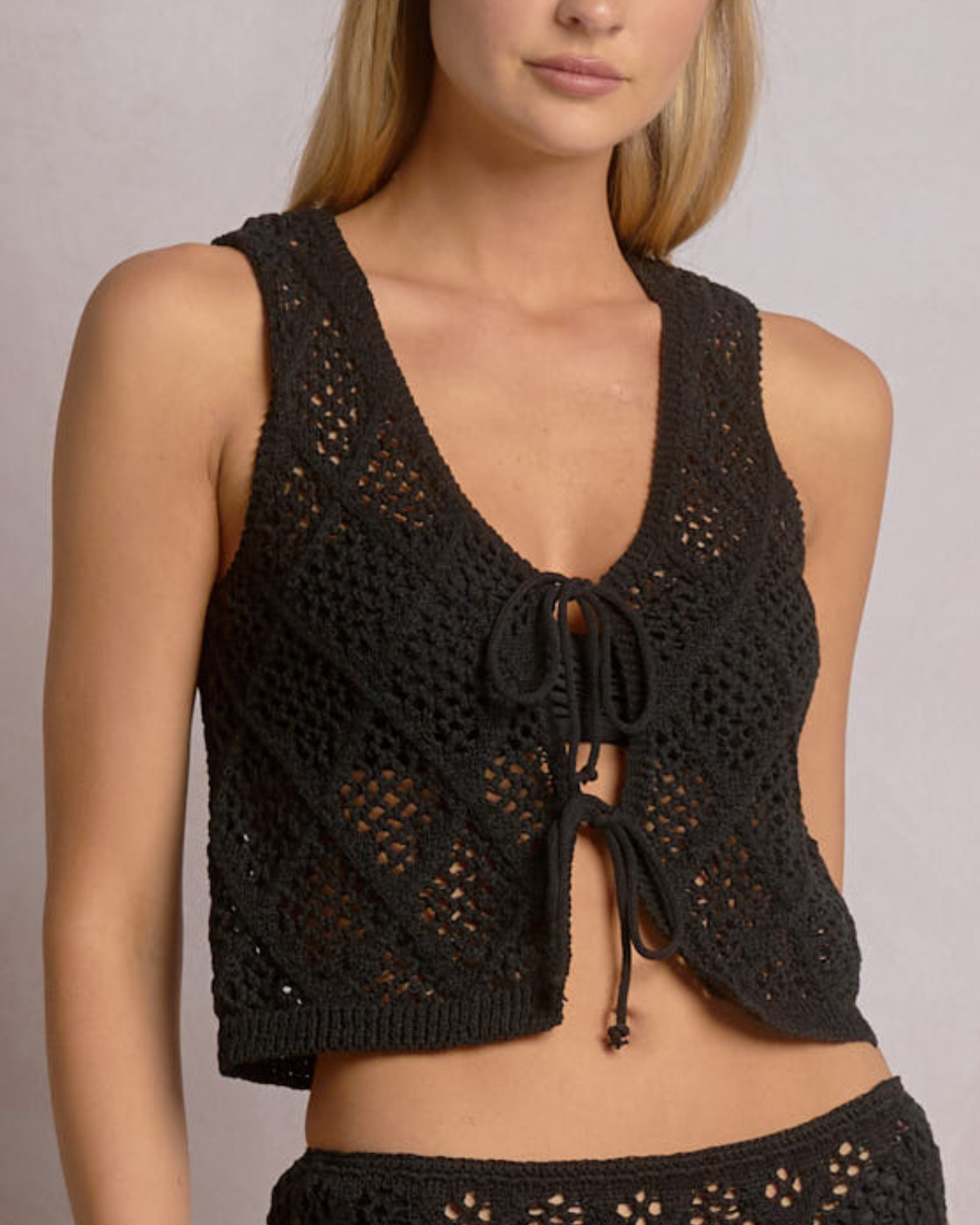 Elan Crochet Tie Front Cropped Vest Top (More Colors Available) - CCR11456