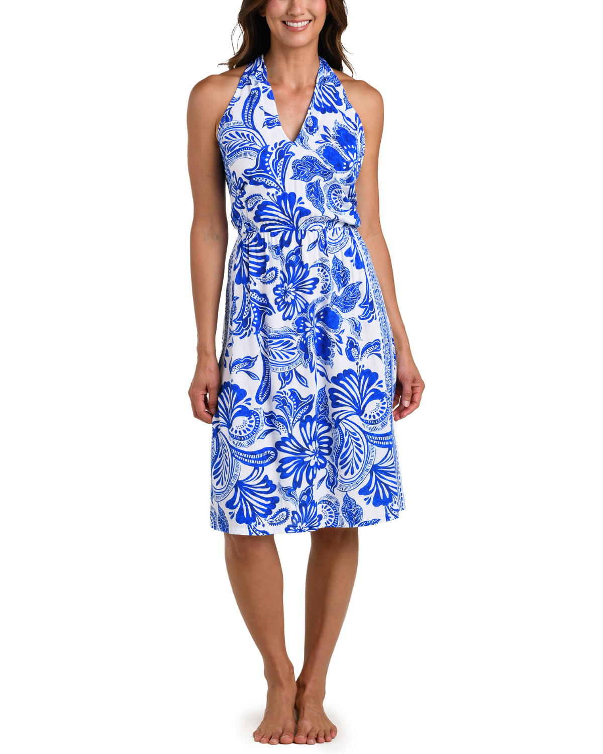 La Blanca Botanical Brocade Knotted Halter Dress - LB6CC67