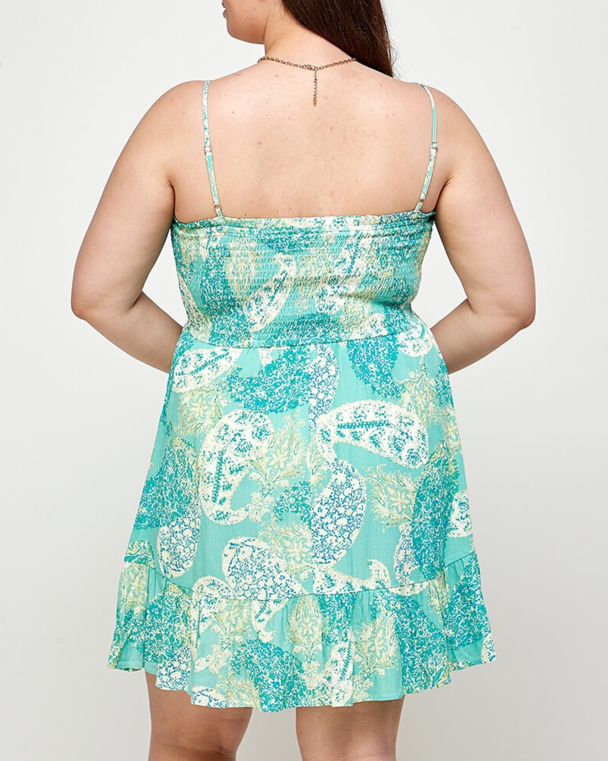 Blush BJ Plus Size Paisley Smocked Ruffle Mini Dress - D4473SX