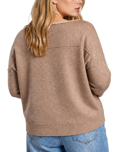 Cure Market Plus Size Contrast Trim Long Sleeve Sweater (More Colors Available) - 55T-073110526