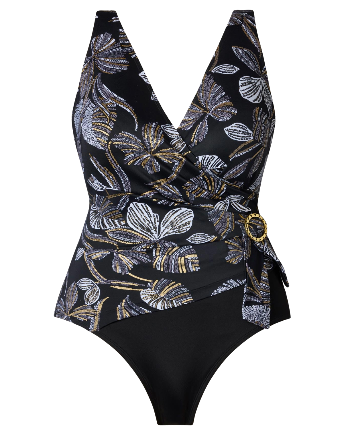Longitude Gilded Long Torso Buckle Shirred Surplice One Piece - L260288