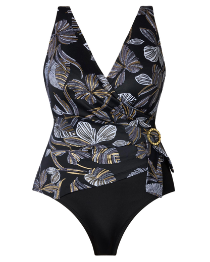 Longitude Gilded Long Torso Buckle Shirred Surplice One Piece - L260288