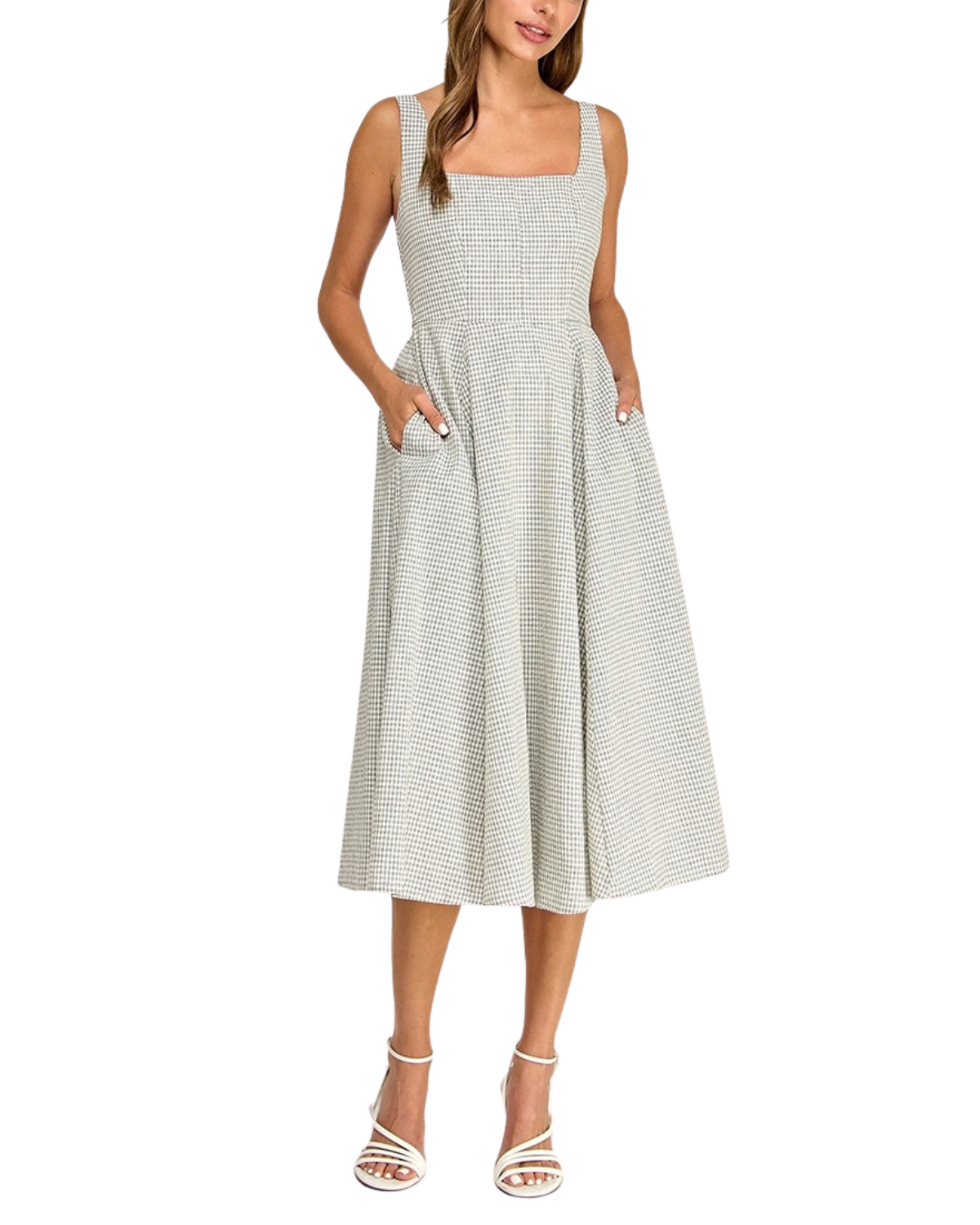 Blush BJ Gingham Square Neck Midi Dress - D5609-1