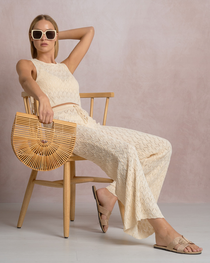 Elan Crochet Chevron Side Tie Knit Top - PCC11570