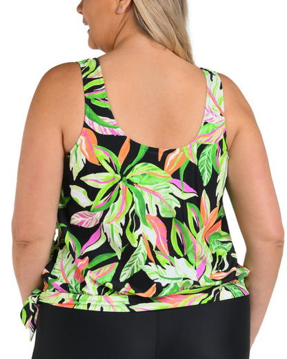2025 Maxine of Hollywood Plus Rainforest Rainbow Banded Scoop Blouson Tankini Top - MW5EQ67 (Final Sale, Cannot Be Returned or Exchanged)