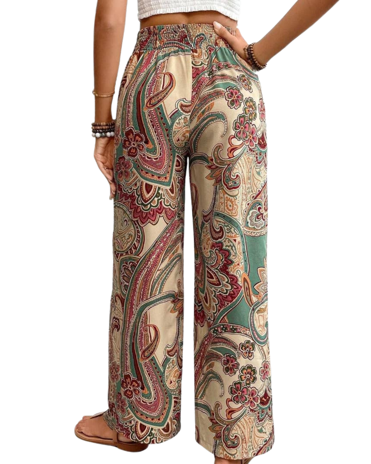 NINEXIS Printed Elastic Wide Leg Pants - CWBMP0140