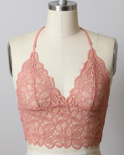 Leto Padded Floral Lace Racerback Bralette - YL-5426