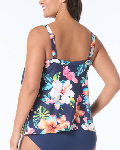 Beach House Women's Plus Vibrant Vacay Jane Ruffle Tiered Tankini Top - HW5K096