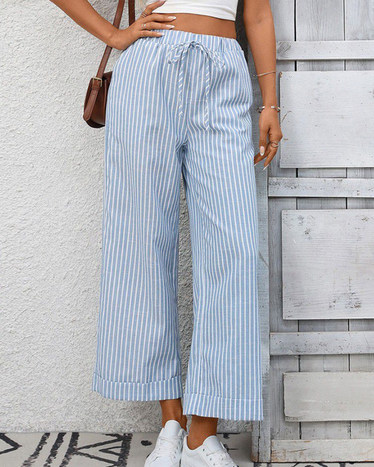Lovesoft Striped High Waist Cropped Straight Leg Pant - MD5033