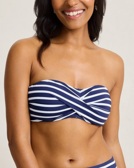 2025 Tommy Bahama Coastline Stripe Twist Front Bandeau Bikini Top - Ss100509