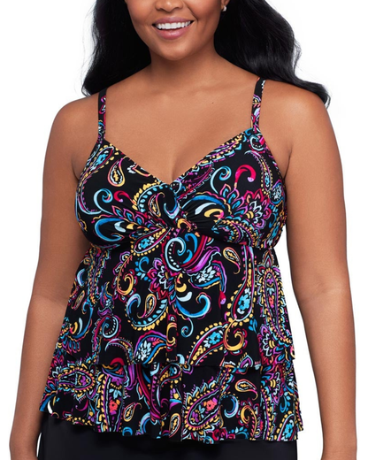 Trimshaper Painterly Paisley Leona Tankini Top - 6551056