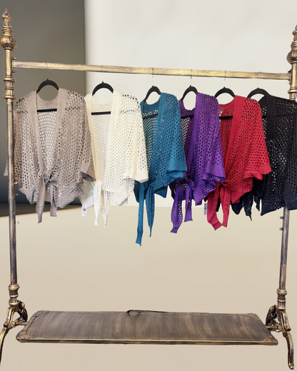 JC Sunny Eyele Open Knit Metallic Cardigan with Front Tie - JC063344