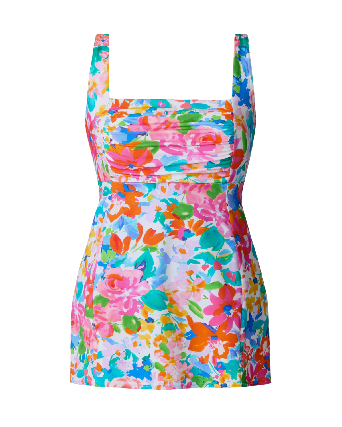 Shape Solver Summer Splash Square Neck Princess Seam Swim Dress - SV260365