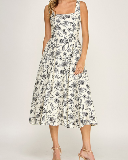 Blush BJ Printed Square Neck Midi Dress - D5421