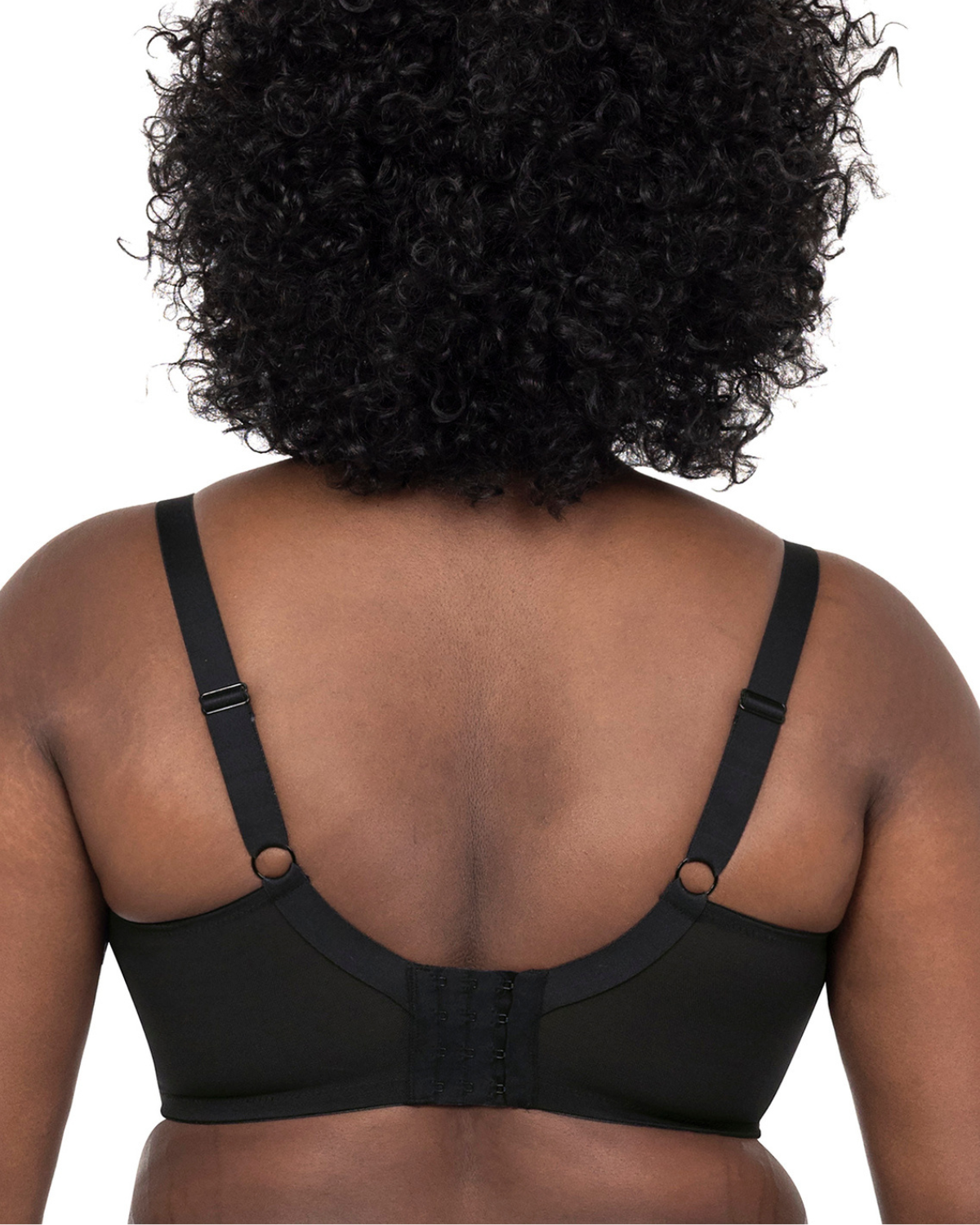 Model wearing a cut and sew full cup banded underwire bra in black