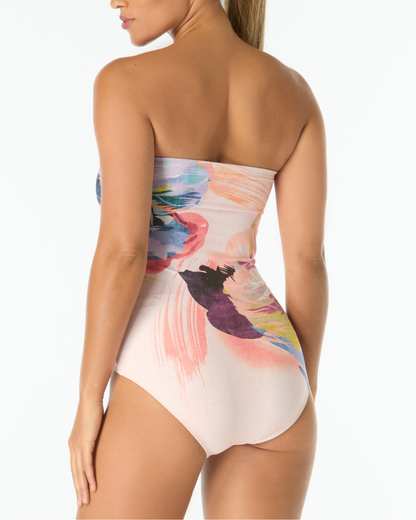 Carmen Marc Valvo Garden Party Underwire Bandeau One Piece Swimsuit - C7Y519
