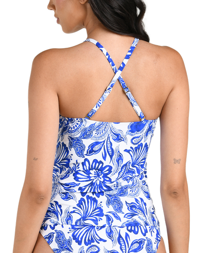 La Blanca Botanical Brocade High Neck Keyhole Tankini Top - LB6CC77