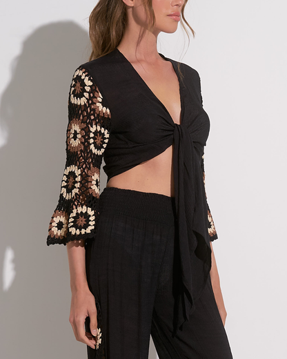 Elan Samoa Crochet Tie Front Top (More Colors Available) - CRC10262