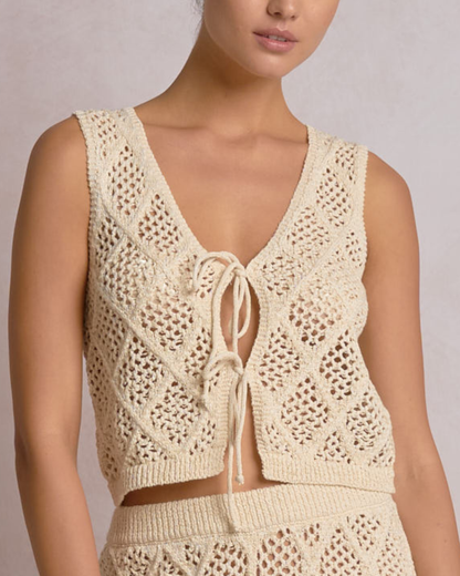 Elan Crochet Tie Front Cropped Vest Top (More Colors Available) - CCR11456