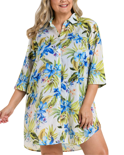 Maxine of Hollywood Plus Island Serenity Button Down Tunic Cover Up - MW6MK49