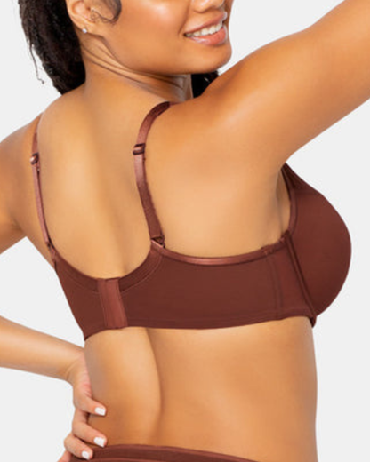 Curvy Couture Sheer Mesh Plunge Underwire Bra - 1310 - Chocolate