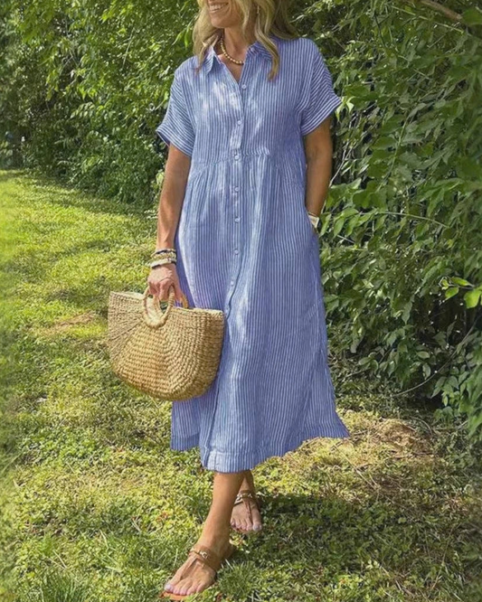 Fleurworld Striped Button Down Shirt Dress (More Colors Available) - 58188903849