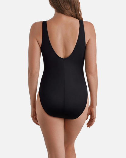 Longitude Modern Leg Long Torso Shirred Faux Tie Surplice One Piece - L260290m