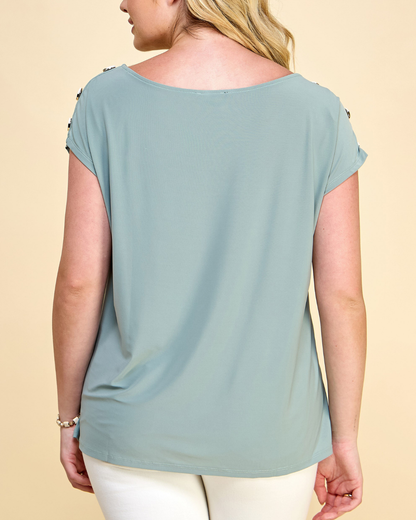 Winslow Plus Size Short Sleeve Top With Buttons On Shoulders (More colors available) - T79000400