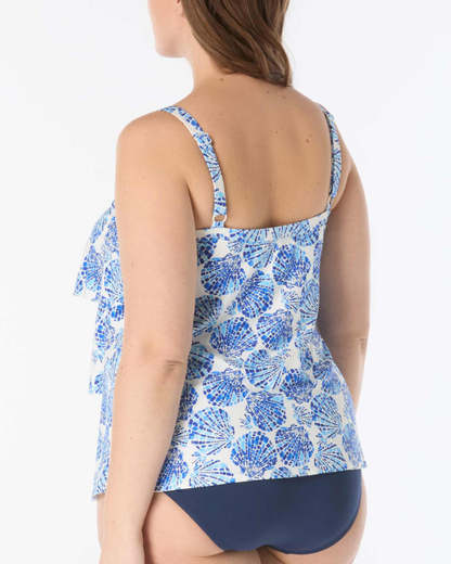 Beach House Women's Plus Shoreline Shells Jane Ruffle Tiered Tankini Top - HW6N096