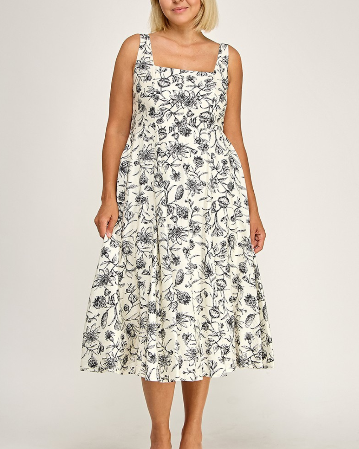 Blush BJ Plus Size Printed Square Neck Midi Dress - D5421X