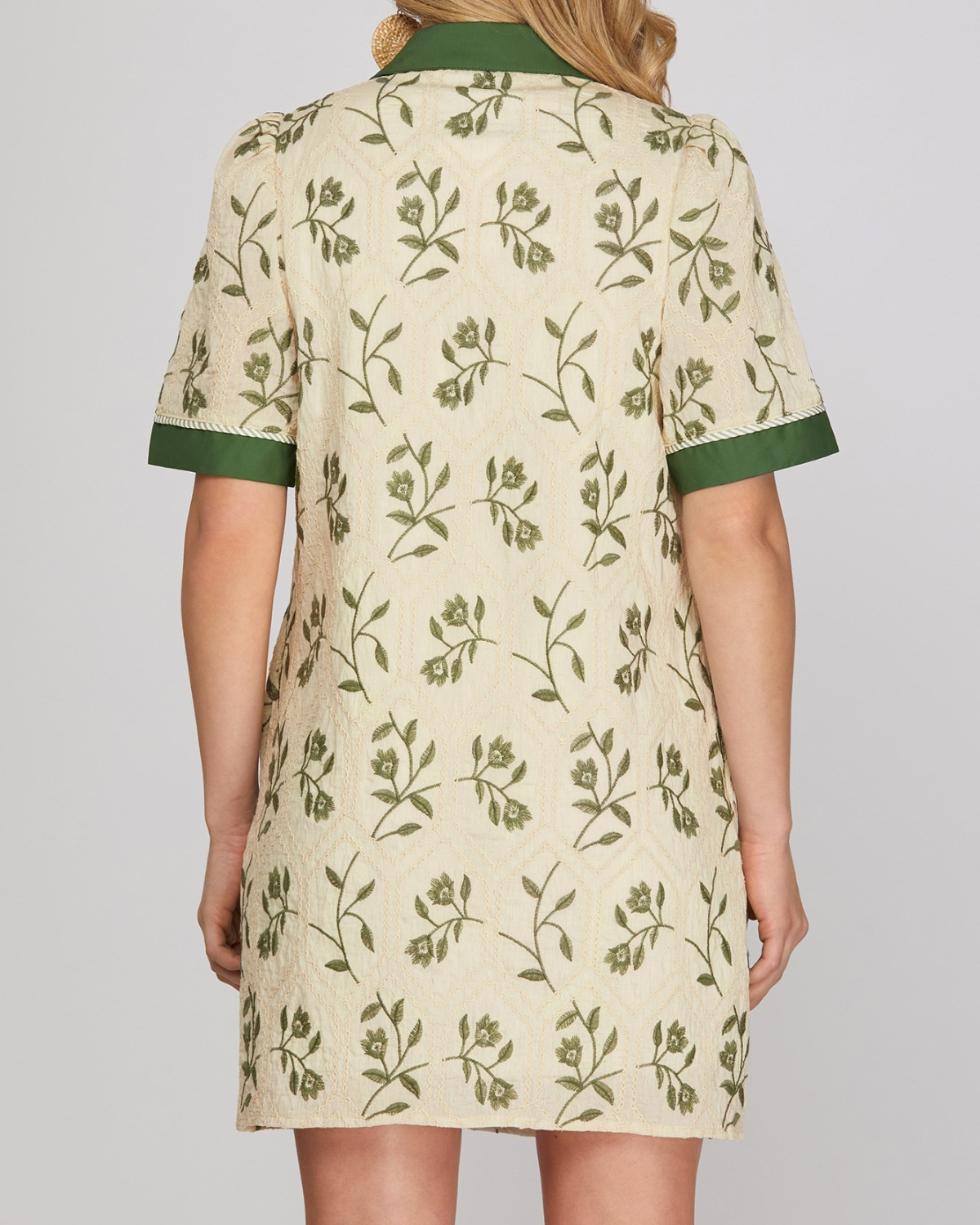 Sung Light Clothing Woven Embroidered Collared Mini Dress - LVE2986