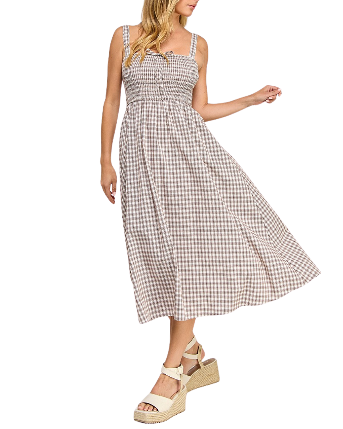 Blush BJ Smocked Gingham Midi Dress - D5586