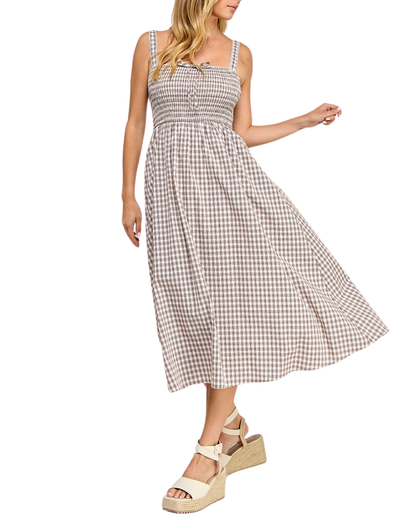 Blush BJ Smocked Gingham Midi Dress - D5586
