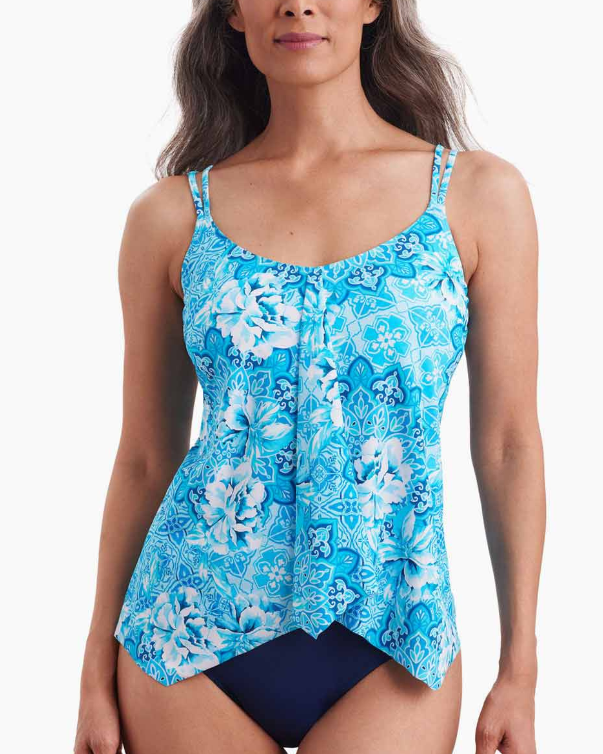 Shape Solver Barcelona Blues Handkerchief Hem Tankini Top - 7102711
