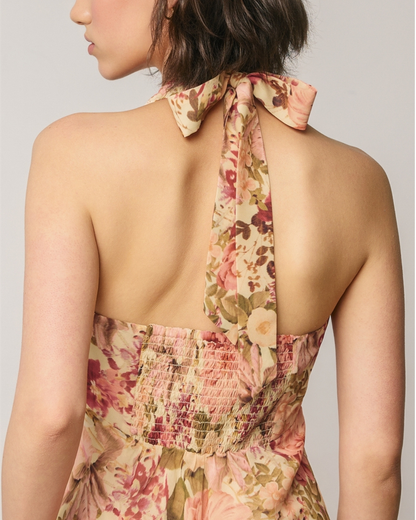 Dress Forum Floral Chiffon Halter Godet Maxi Dress - FD14117