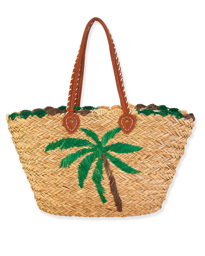 Straw tote bag with a palm tree stitch design