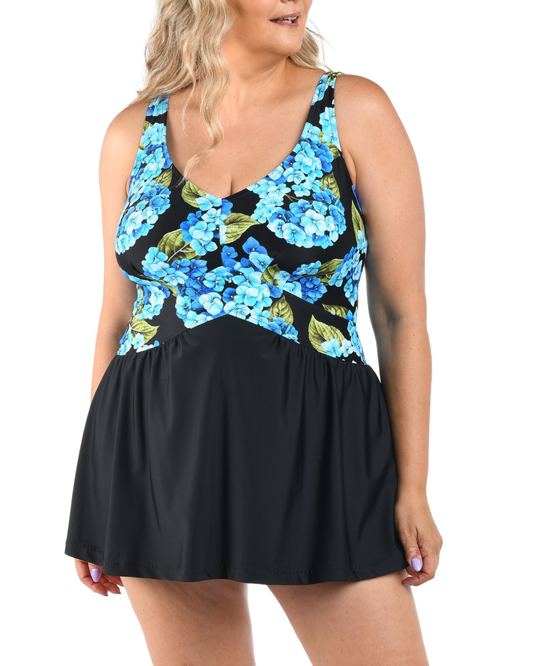 Maxine of Hollywood Plus Chantilly Blooms Empire Swim Dress One Piece - Mw6mc40