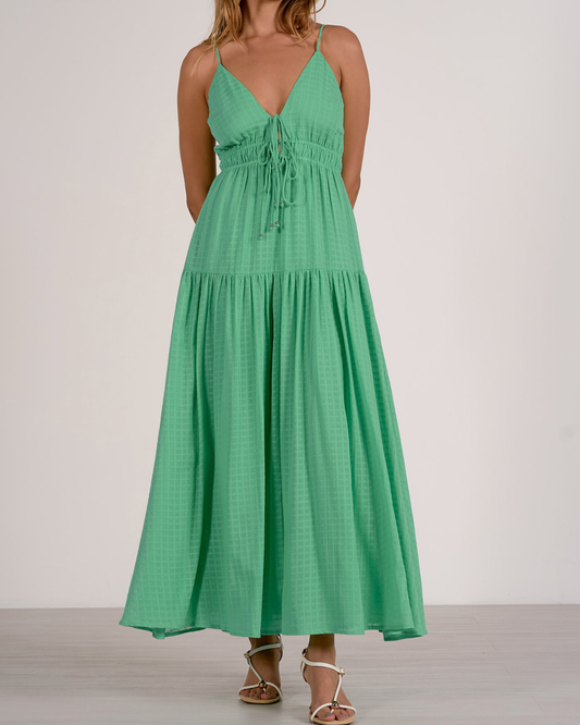 Elan Textured Tie Front Tiered Maxi Dress - WG5999