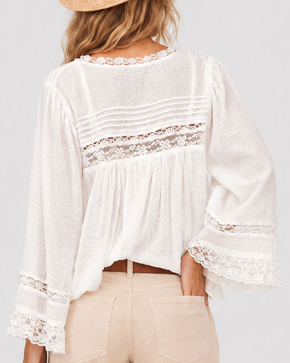 Sweet Kama Eyelet Ruffle Lace Blouse - SKT5K57