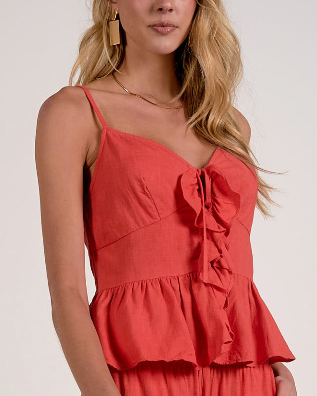 Elan Ruffle Tie Front Peplum Cami (More Colors Available) - Tl11675