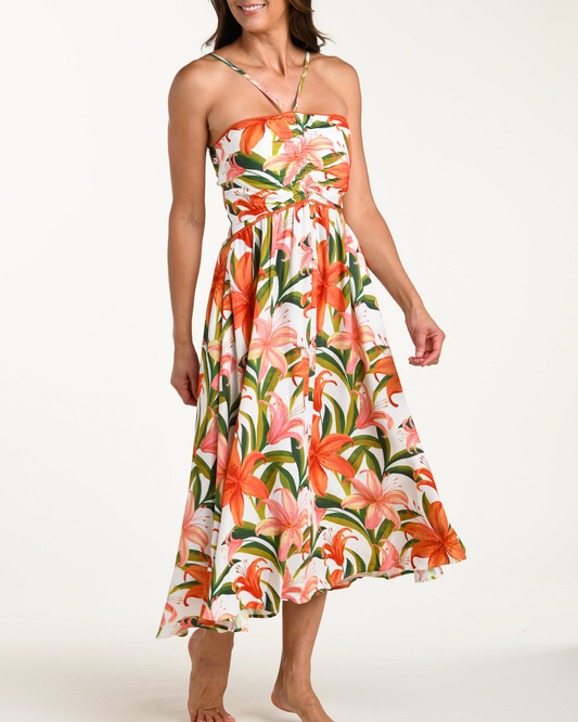 La Blanca Jungle Blossoms Halter Midi Dress - LB6CJ67