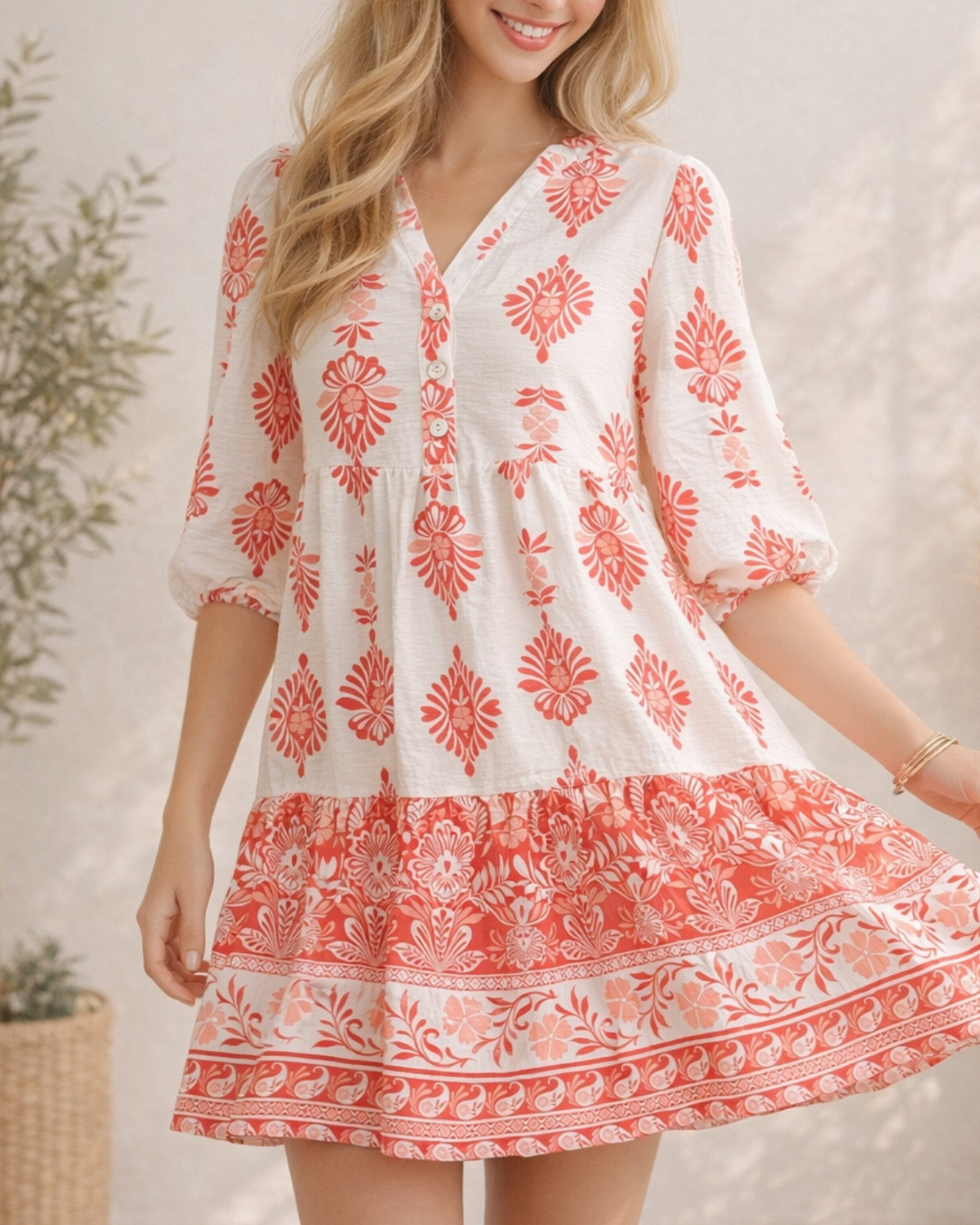 Winslow Soft Bloom Babydoll Button Front Dress - Y313850D24