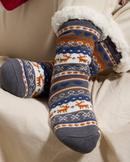 Frem Holiday Reindeer Sherpa Lined Cozy Socks - 4Ds98010