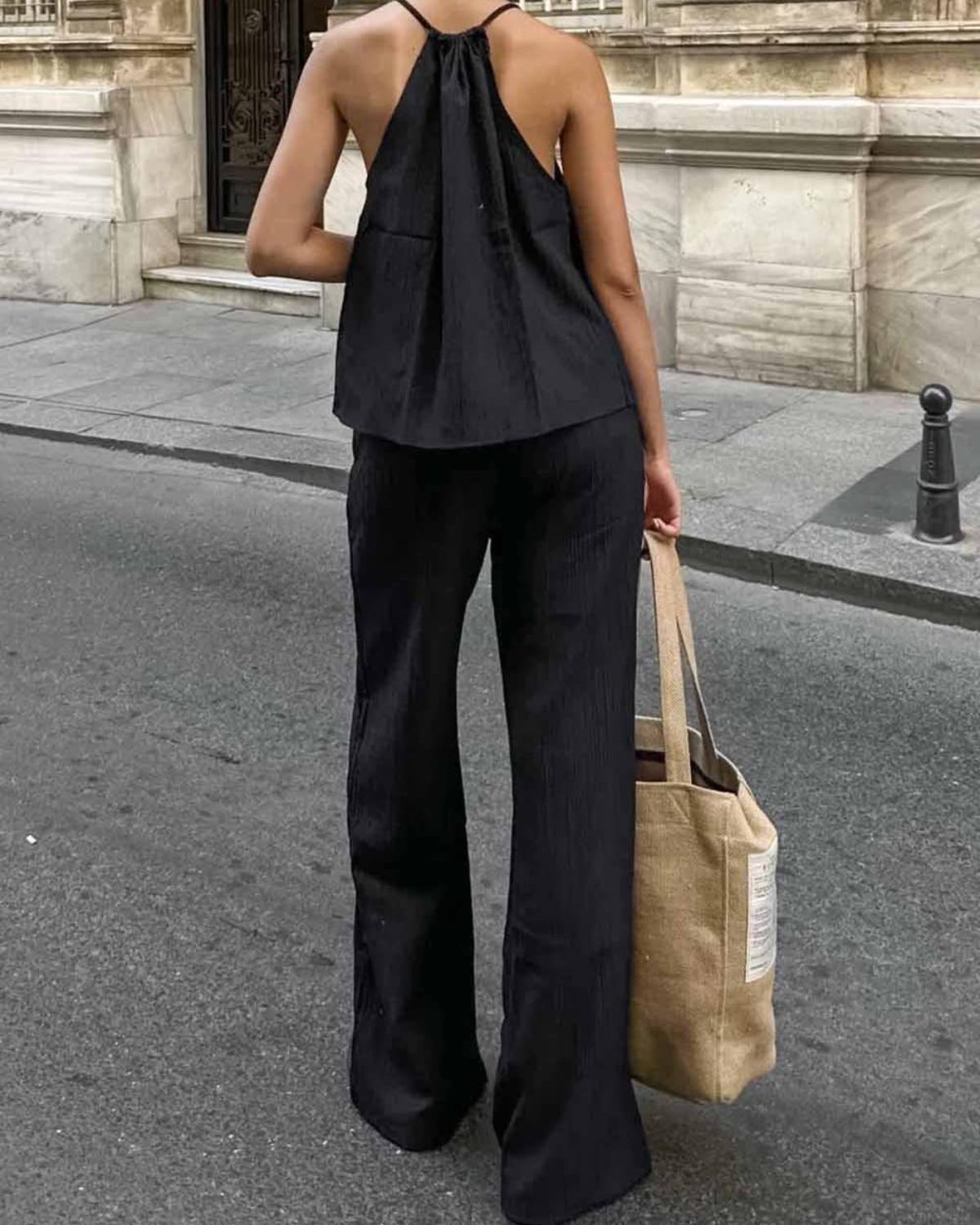 Sweet Kama Crinkle String Tie Cami Top and Pants Set - SKST5X58