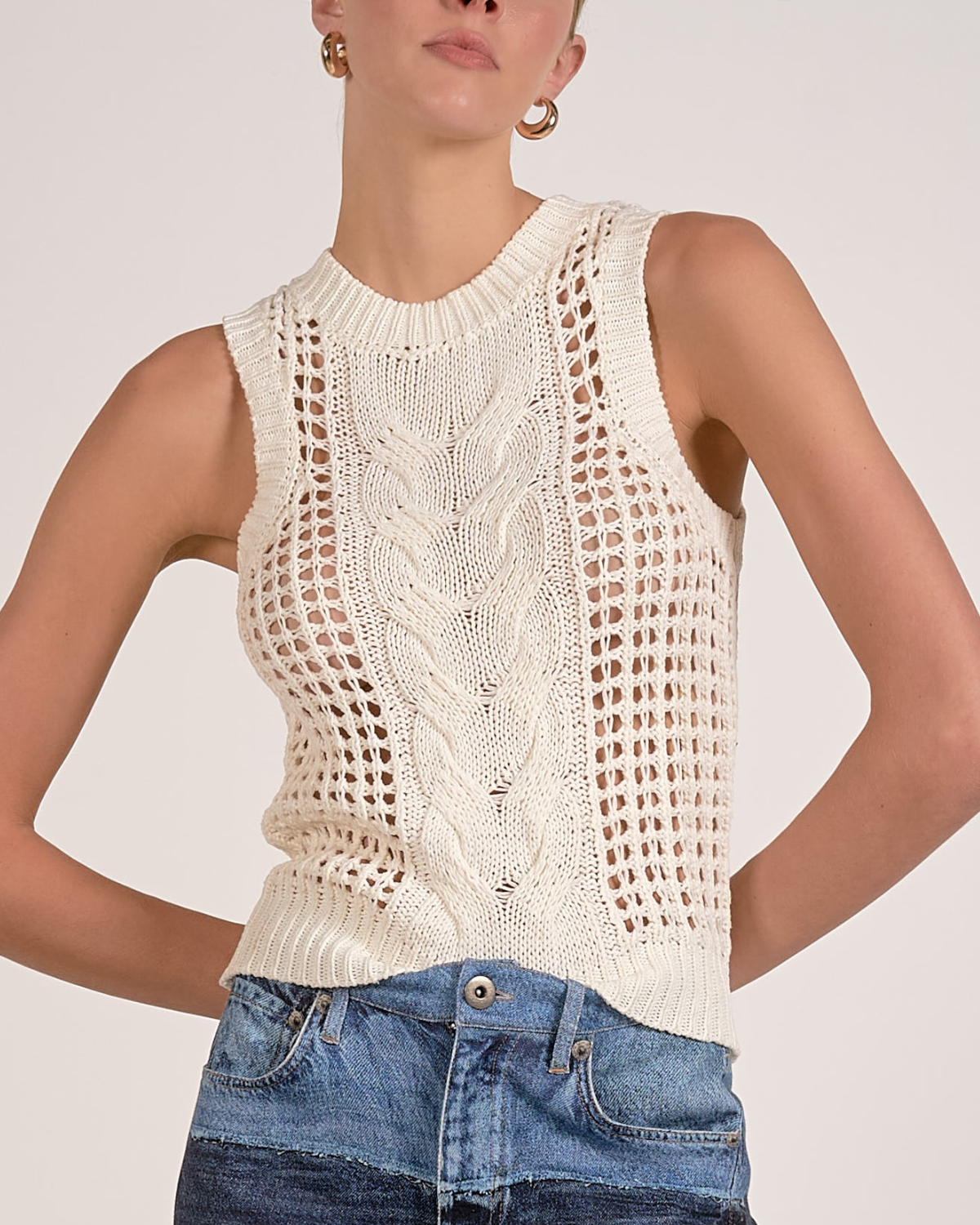 Elan Cable Knit Sweater Tank - SW11615