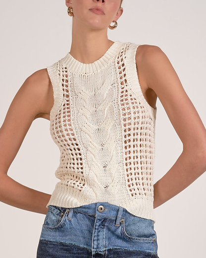 Elan Cable Knit Sweater Tank - SW11615