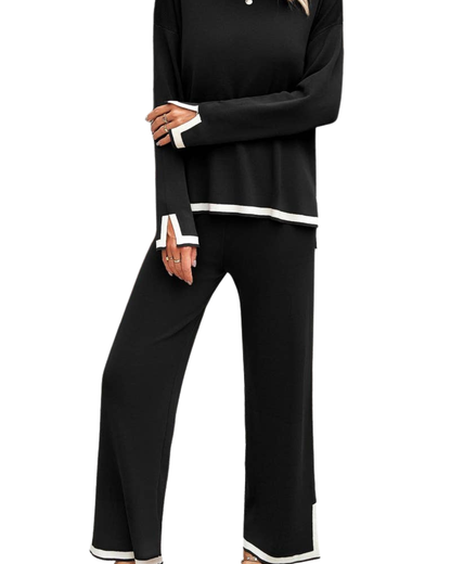 NINEXIS Round Neck Long Sleeve Sweater Pants Set - CWSTB0346
