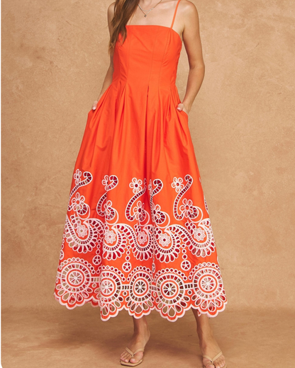 Strut & Bolt Scalloped Eyelet Embroidered Midi Dress - D-11389